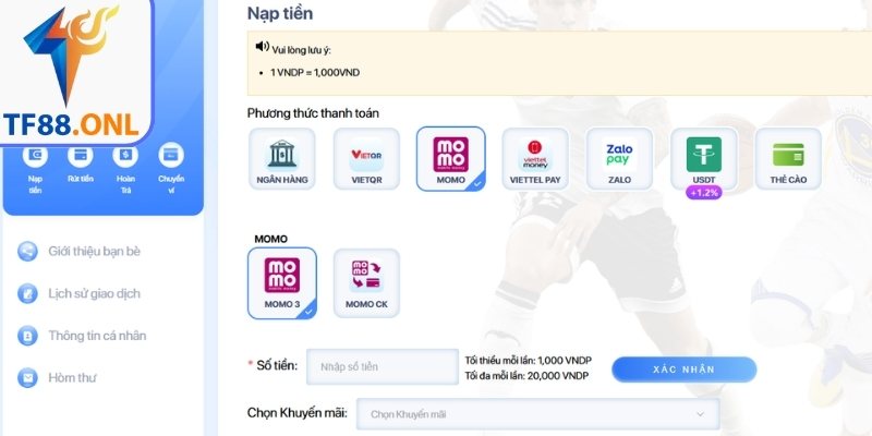 Nạp tiền bằng ví điện tử